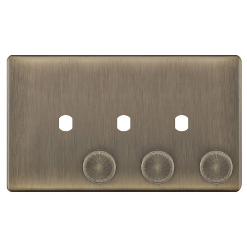 Dimmer Plate Screwless With Knobs 3 gang double Antique Brass
