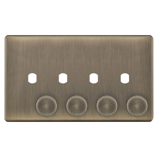 Dimmer Plate Screwless With Knobs 4 gang double Antique Brass