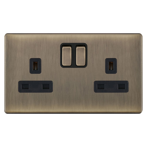 Wall Socket Screwless 2 gang 13 amp switched socket outlet Antique Brass