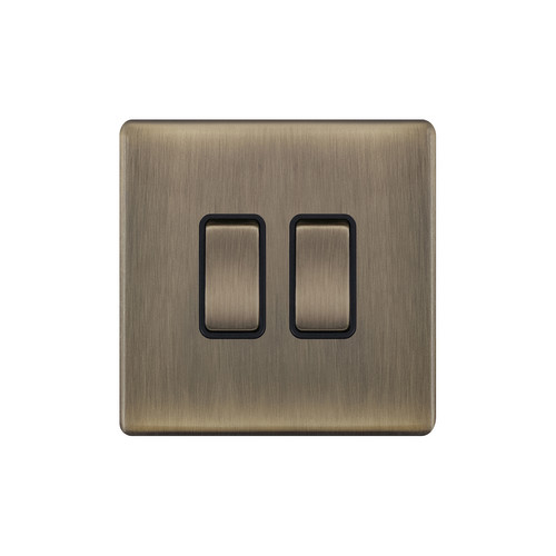 Rocker Switch Screwless 2 gang 10 amp 2 way Antique Brass
