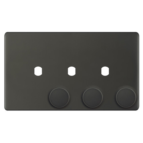 Dimmer Plate Screwless with Knobs 3 gang double Dark Bronze
