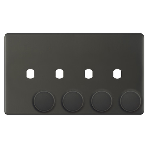 Dimmer Plate Screwless With Knobs 4 gang double Dark Bronze