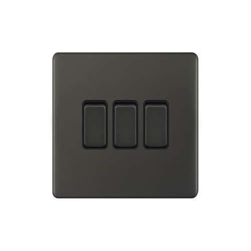 Rocker Switch Screwless 3 gang 10 amp 2 way Dark Bronze