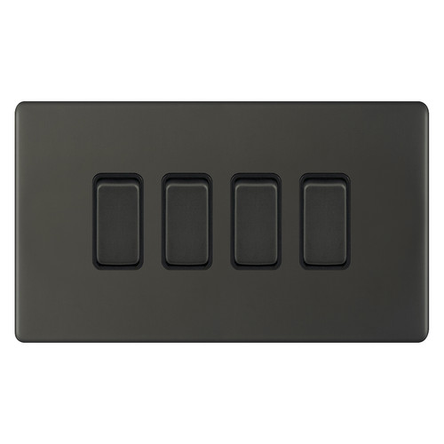 Rocker Switch Screwless 4 gang 10 amp 2 way Dark Bronze