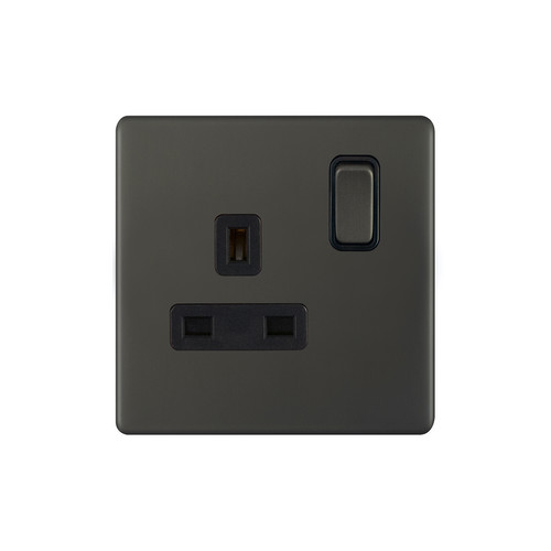 Wall Socket Screwless 1 gang 13 amp switched socket outlet Double Pole Dark Bronze