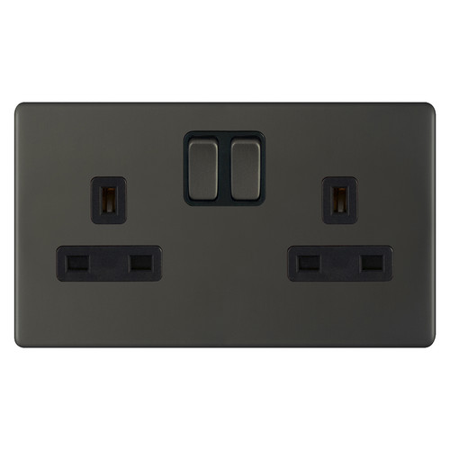 Wall Socket Screwless 2 gang 13 amp switched socket outlet Dark Bronze