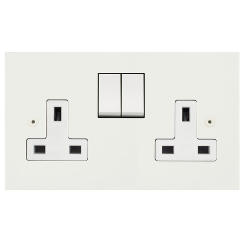 Horizon Square Switched Socket Outlet 2 gang 13 amp Matt White
