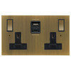 Horizon Square Switched Socket Outlet USB C 2 gang 13 amp Antique Brass