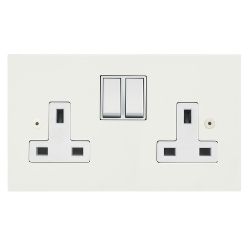 Ambassador Switched Wall Socket 2 gang 13 amp Matt White