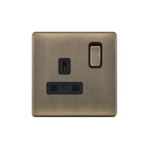 Wall Socket Screwless 1 gang 13 amp switched socket outlet Doble Pole Antique Brass