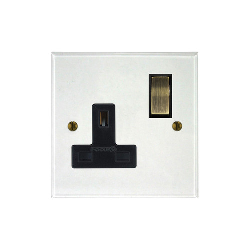 Prism Wall Socket 1 gang 13 amp switch socket outlet Antique Brass / Clear Perspex