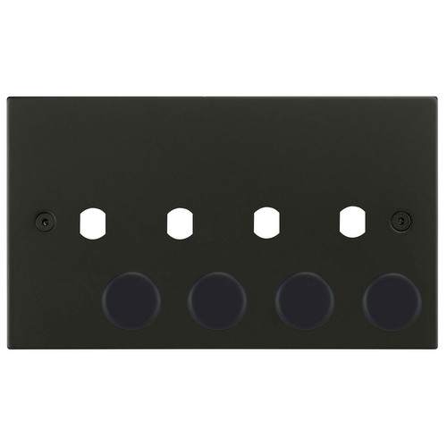 Horizon Square Dimmer Plate and Caps 4 gang Matt Black