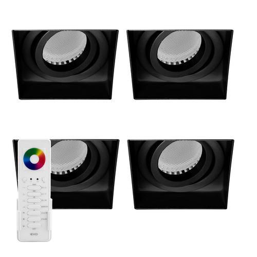 Trimless Square Downlight RGBW LED Module Kit 34W RGB+3000K Warm White Black