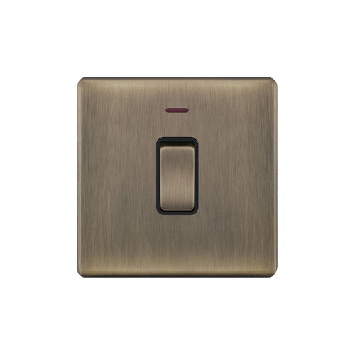 Rocker Switch Screwless 1 gang DP 20 amp 2 way neon Antique Brass