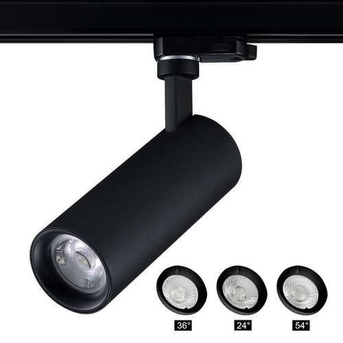 Pixo Large Three Circuit Track Light 24° 36° 54° Interchangeable Lens Textured Black 52W 3000K Warm White