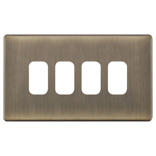 Modular Plate Screwless 4 gang double grid Antique Brass