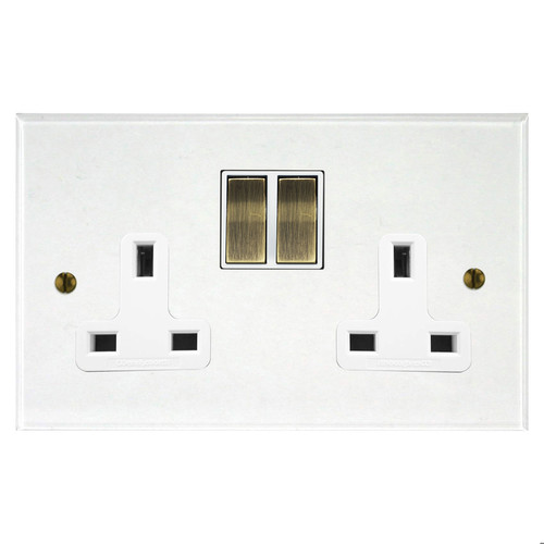 Prism Wall Socket 2 gang 13 amp switch socket outlet Antique Brass + White / Clear Perspex