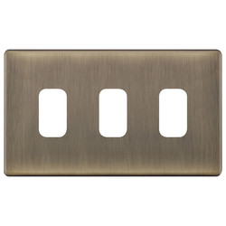 Modular Plate Screwless 3 gang grid Antique Brass