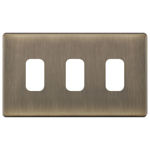 Modular Plate Screwless 3 gang grid Antique Brass