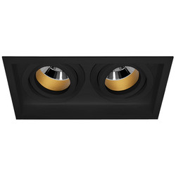 Rock 'n' Roll Double Square Adjustable Gold Baffle Downlight GU10 240V 2 x 35W Black