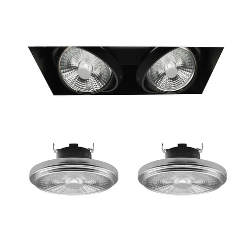 Grid Trimless Double LED Series 2 AR111 2 x 12W Warm White (3000K) Downlight incl. Driver 30° Black