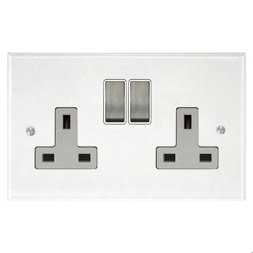Prism Wall Socket 2 gang 13 amp switch socket outlet Satin Nickel  / Clear Perspex