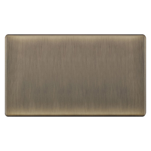 Blank Plate Screwless 2 Gang Antique Brass