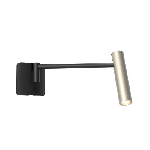 Leda Swing Arm Bedside Wall Light Matt Black and Nickel Shade 4W