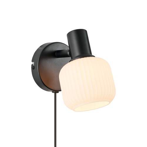 Milford Mini Bedside Wall Light Black / Opal 10W