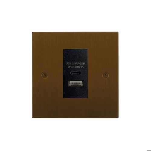 Horizon Square USB A+C Charger Dual USB Antique Bronze
