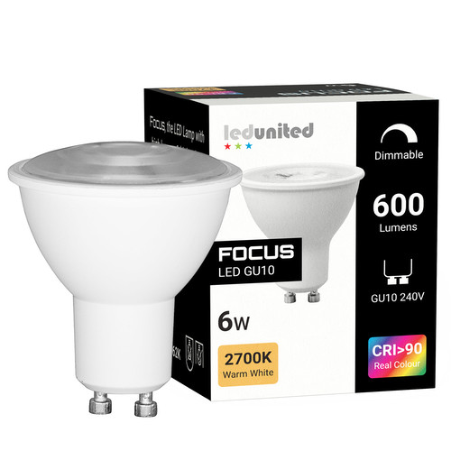 Focus LED GU10 6W 620lm CRI90 Dimmable Lamp 10° 2700K Warm White