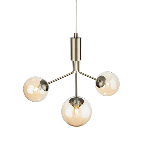 Montana 3 Pendant Light Antique Brass with Amber Glass 3x33W