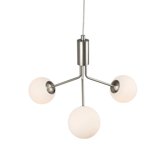 Montana 3 Pendant Light Brushed Steel with Opal White Glass 3x33W