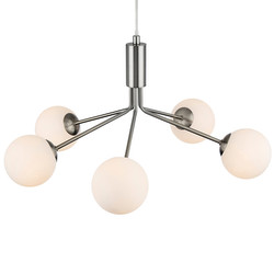 Montana 5 Pendant Light Brushed Steel with Opal White Glass