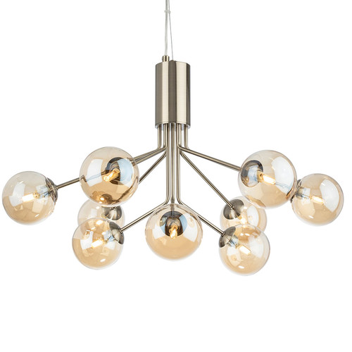 Montana 9 Pendant Light Antique Brass with Amber Glass 9x33W