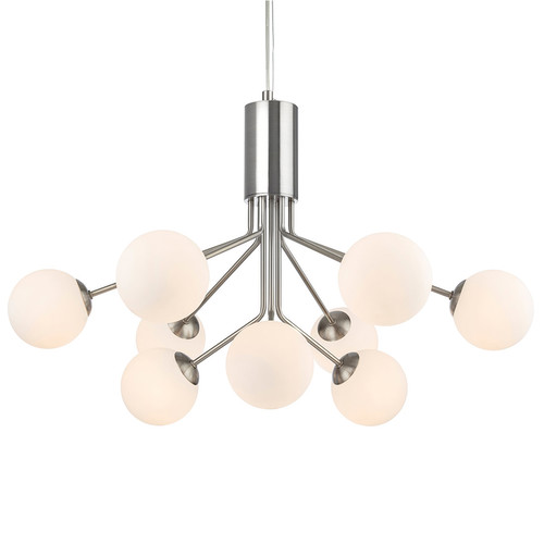 Montana 9 Pendant Light Brushed Steel with Opal White Glass 9x33W
