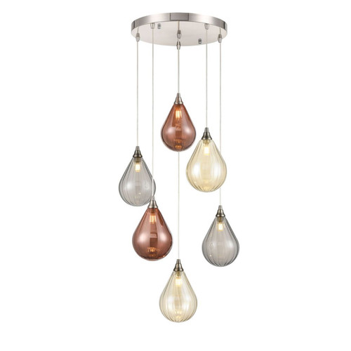 Perry/Galaxy 6 Light Cluster Pendant Base FL2453-6 Satin Nickel 30W