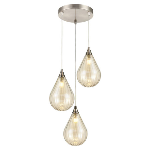 Perry/Galaxy 3 Light Cluster Pendant Base FL2453-3 Satin Nickel 15W
