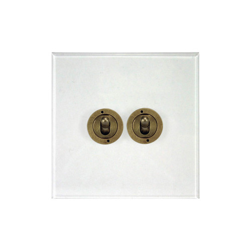 Prism Dolly Switch 2 gang 20 amp intermediate Antique Brass / Clear Perspex