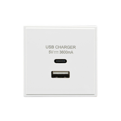 Euro USB-A+C Charger Module USB A + C White