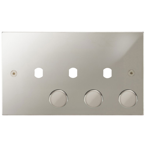 Horizon Square Dimmer Plate and Caps 3 gang Polished Nickel
