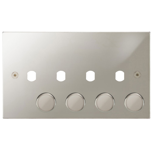 Horizon Square Dimmer Plate and Caps 4 gang Polished Nickel