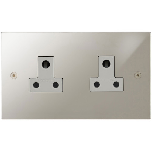 Horizon Square Wall Socket 2 gang 5 amp unswitched socket Polished Nickel