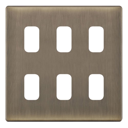 Modular Plate Screwless 6 gang grid Antique Brass
