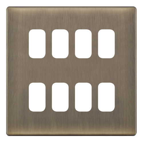 Modular Plate Screwless 8 gang grid Antique Brass