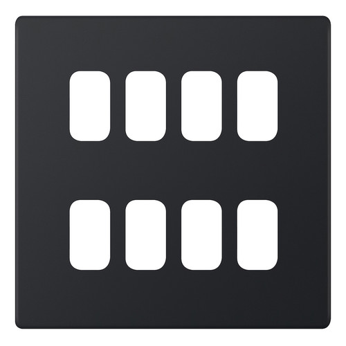 Modular Plate Screwless 8 gang Matt Black