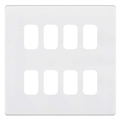 Modular Plate Screwless 8 gang grid Matt White