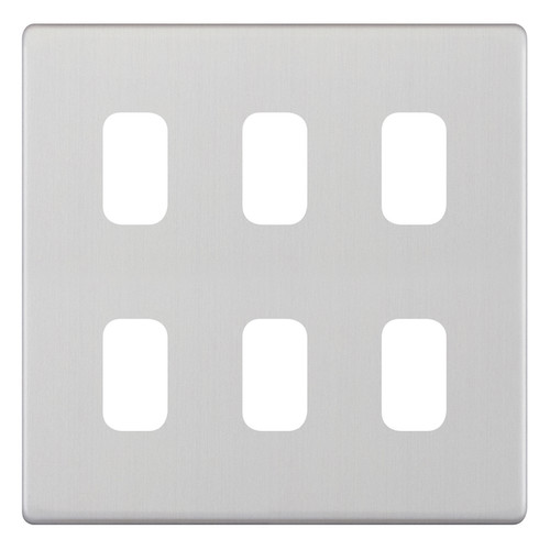 Modular Plate Screwless 6 gang Brushed Stainless