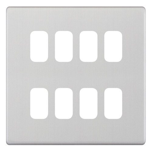 Modular Plate Screwless 8 gang Brushed Stainless