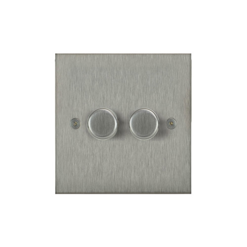 Horizon Square Dimmer Switch LED Trailing Edge 120W 2 gang 2 way Satin Stainless